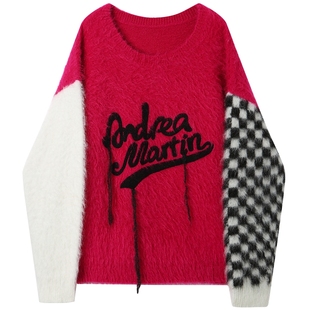 【宋亚轩 李沐宸同款】ANDREA MARTIN秋季新款马海毛棋盘刺绣毛衣