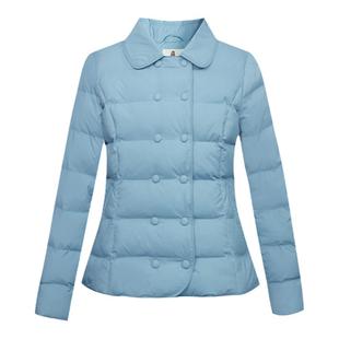 纻衣蓝色短款羽绒棉服女2025冬装新款双排扣棉衣简约修身显瘦外套