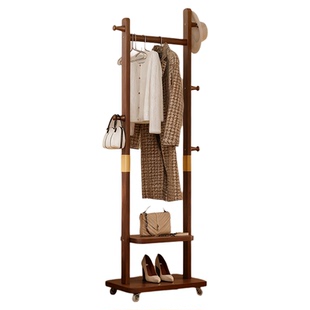 新款实木衣帽架中古风挂衣架落地卧室可移动室内晾衣服架入门衣架