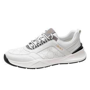 CROWN/皇冠男鞋2025秋季新款男士真皮运动休闲皮鞋软底缓震小白鞋