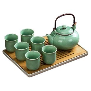 功夫茶具套装提梁壶陶瓷哥窑茶壶茶杯汝窑酒店家用大容量水壶水杯