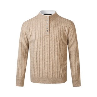 假两件亨利领毛衣男慵懒风高级感宽松套头麻花设计美式复古针织衫