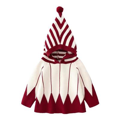 女童圣诞新年带帽斗篷毛衣秋冬款