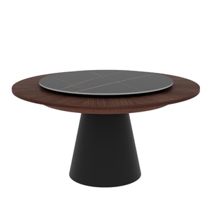 中古风伸缩餐桌家用小户型岩板圆桌弗莱彻可变圆桌带转盘