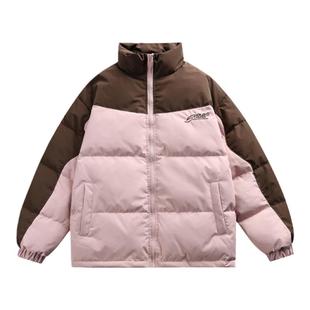 TIRED国潮学院风拼色立领羽绒服男女冬季90白鸭绒三防保暖外套潮