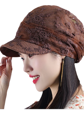杏莲花八角帽休闲甜美女花朵