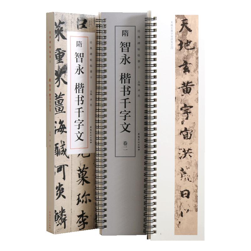 学海轩共2本智永楷书千字文碑帖临摹卡原色原帖简体旁注洪亮编放大单行智永楷书字卡毛笔书法字帖成人学生临摹范本安徽美术出版社