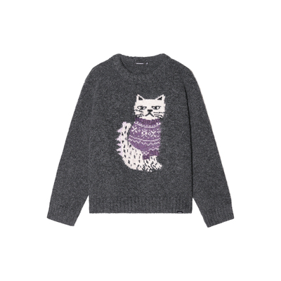 【羊毛混纺】Unvesno(UN)“冬季的费尔岛猫咪”男女款圆领毛衣
