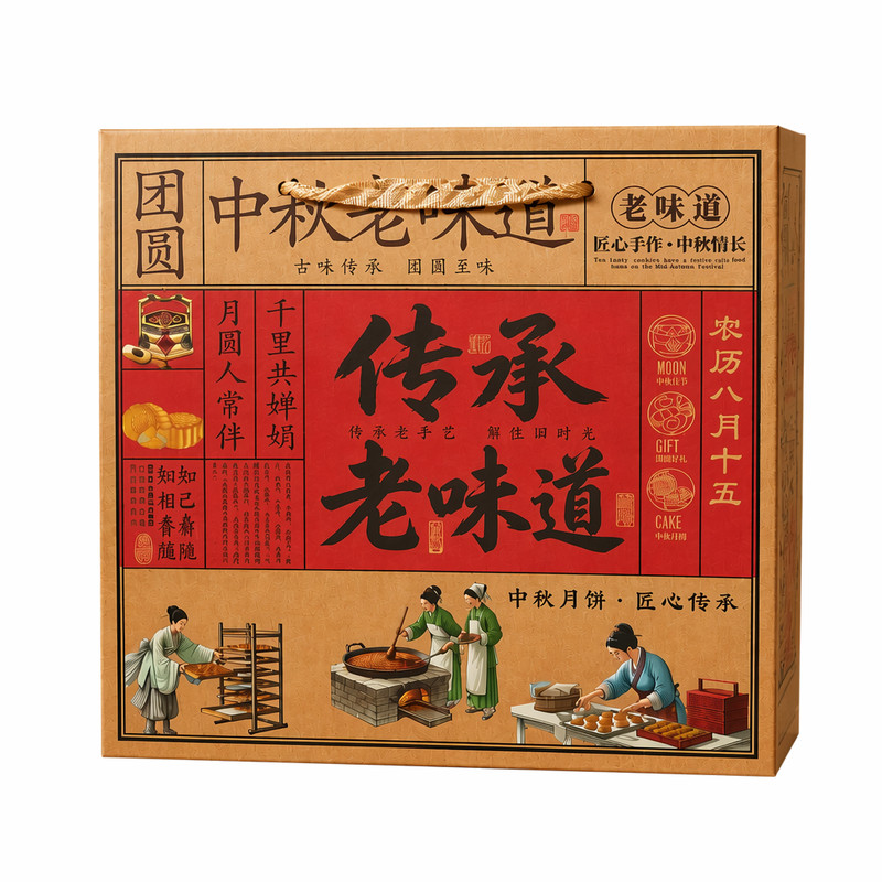 牛皮纸传统老月饼月饼盒包装定制