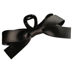 赫本风黑色缎带蝴蝶结抓夹鲨鱼夹高级感发夹盘发女后脑勺抓夹发饰