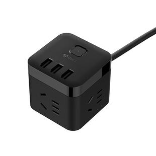 公牛黑色魔方插座带线多功能手机USB智能快充冲接线插拖线板插排