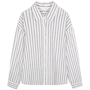 今屿花花  早秋女装2025新款条纹衬衫女小个子宽松刺绣上衣长袖