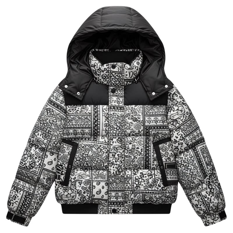 短款鹅绒羽绒服女款2026冬季新款撞色印花宽松小个子加厚保暖外套