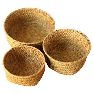田园家居实用篮子海草手工编织收纳篮  天然材质手工编制收纳篮