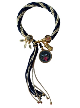 扎基拉姆黑金流苏款纯手绘唐卡藏式编织手绳男女