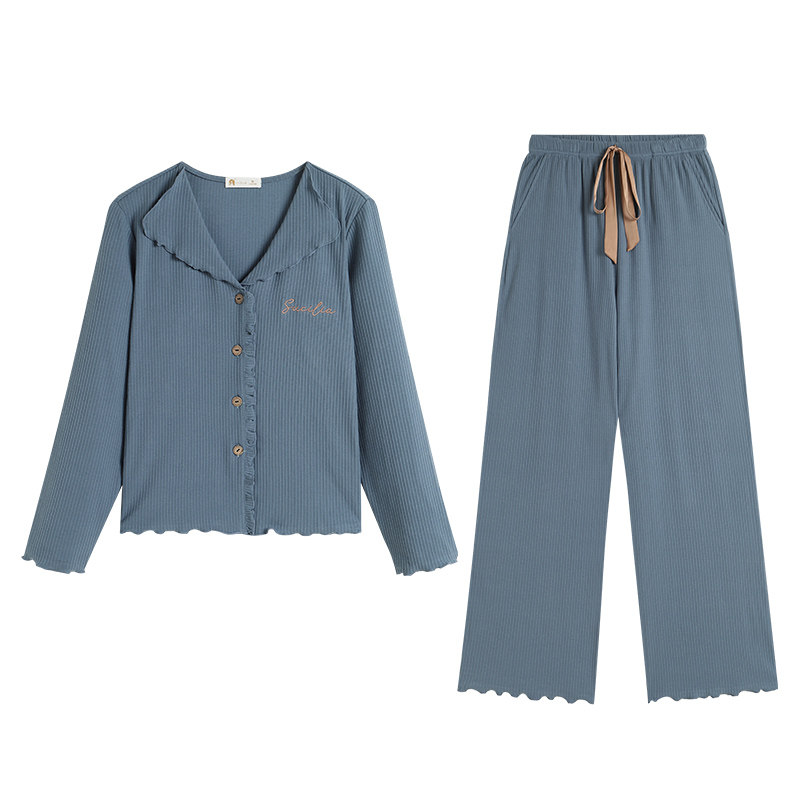 春秋季纯棉简约开衫款家居服套装