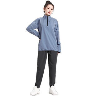 运动t恤女跑步春季体育训练服宽松速干衣健身长袖大码半拉链上衣