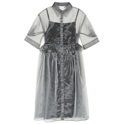 sdeer圣迪奥女装网纱抽褶吊带两件套短袖连衣裙S222Z122J