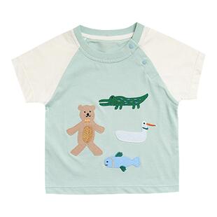 whitewheat儿童上衣女男孩2025夏季新款贴布纯棉t恤宝宝休闲短袖