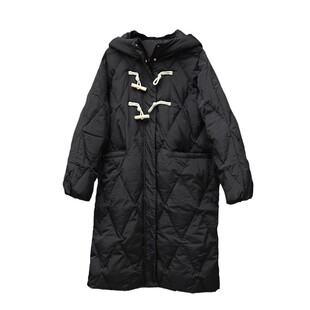 新款连帽菱形格羽绒服女木牛角扣冬长款韩系时尚洋气宽松保暖外套