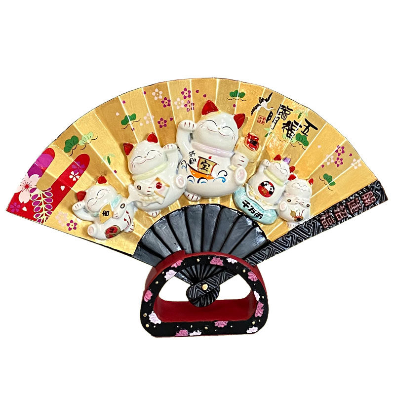 金石工坊扇子招财猫装饰摆件礼品