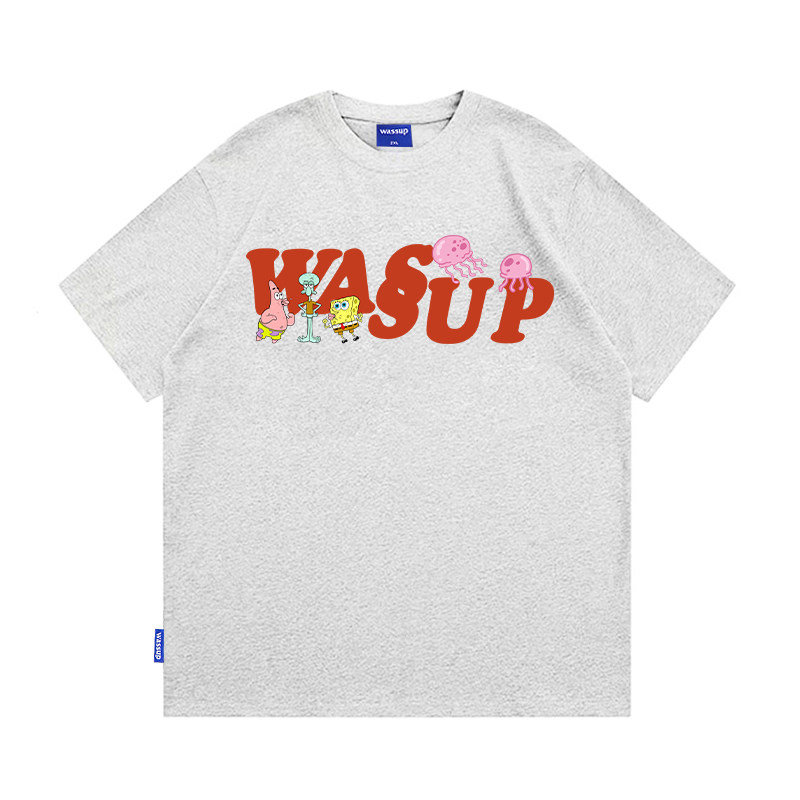 WASSUP灰色字母短袖T恤男夏季潮