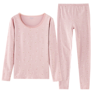 顶呱呱保暖内衣女秋衣秋裤套装修身弹性棉质秋冬基础打底衫内衣