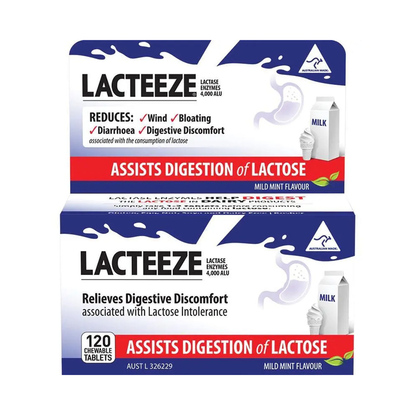 现现 澳洲Lacteeze 乳糖酶不耐受咀嚼片 120粒 缓解涨气/加强版