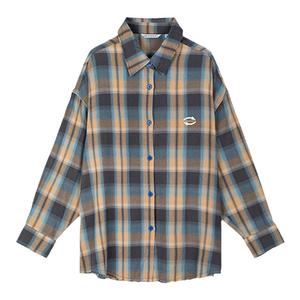 TEMPLER OF FAITH美式复古蓝色格子衬衫女款春秋款外套设计感小众