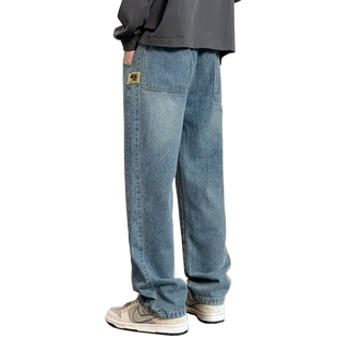 牛仔裤男秋冬直筒宽松大童加绒休闲长裤初高中学生青少年帅气裤子