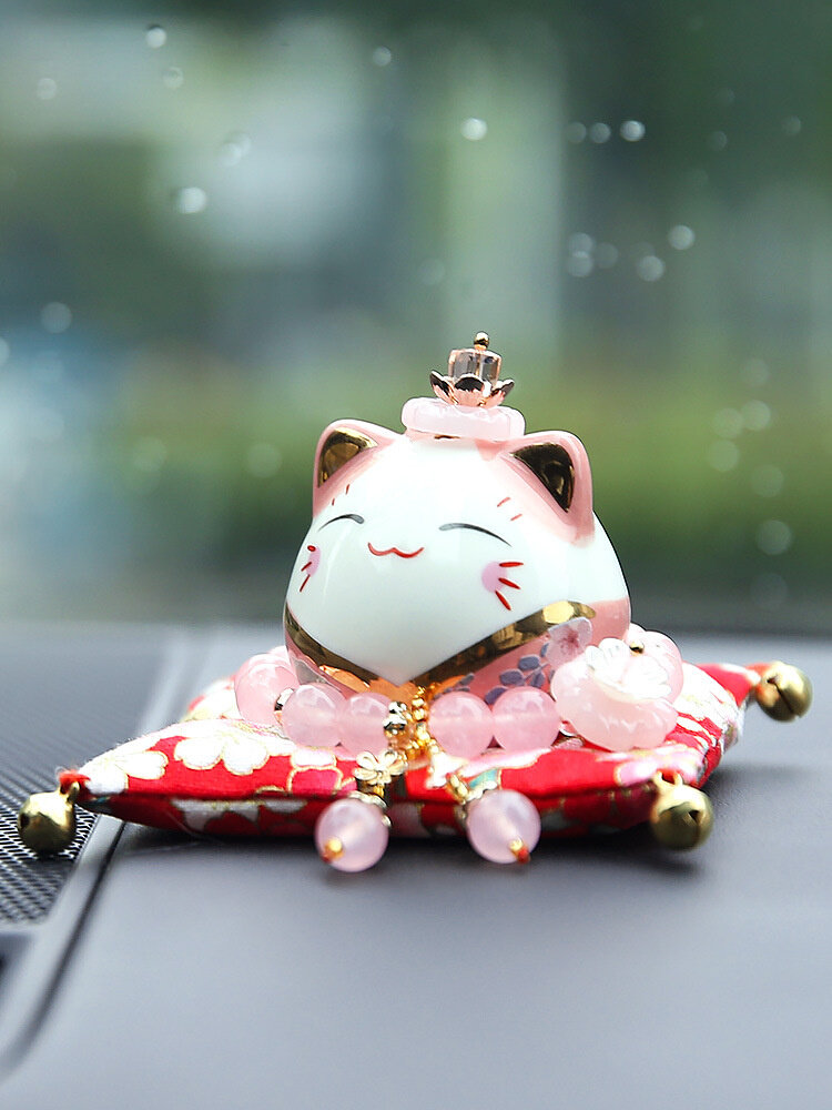 吉猫堂 招财猫汽车摆件陶瓷小号日式可爱创意车内装饰品招财平安
