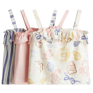 HM童装儿童女童背心3件装春季柔软可爱荷叶边吊带衫1282743