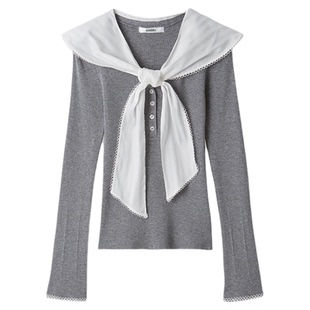 SNIDEL2026春夏新品百搭学院风海军领系带针织衫上衣SWNT261017