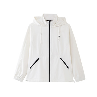 ELLE Active时尚运动外套2026新款白色连帽立领工装拉链开衫宽松