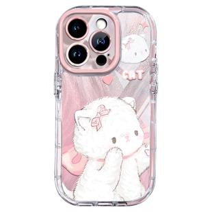 适用苹果16pro手机壳可爱软萌iPhone17防摔全包14猫咪狗狗13promax金属支架12创意17e羽纱11气囊边框15pm女生
