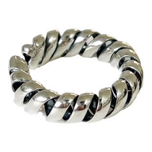 2入| s925纯银法式可颂螺旋戒指/细锡纸开口戒冷淡风叠戴简约韩国