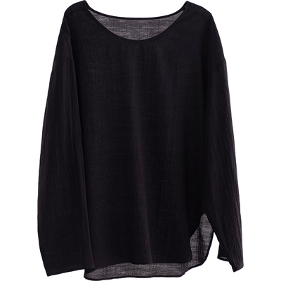 cr宽松简约大圆领侧开叉长袖上衣