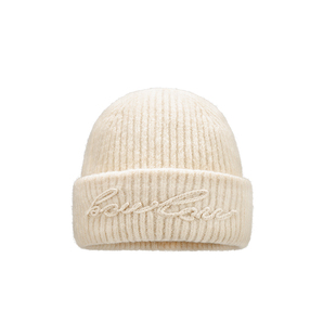 羊毛混纺字母加厚毛线帽子女秋冬2025新大头围针织帽保暖护耳冷帽