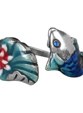 景泰蓝鱼戏莲花女款开口戒指中国民族风饰品复古食指指环国潮手饰