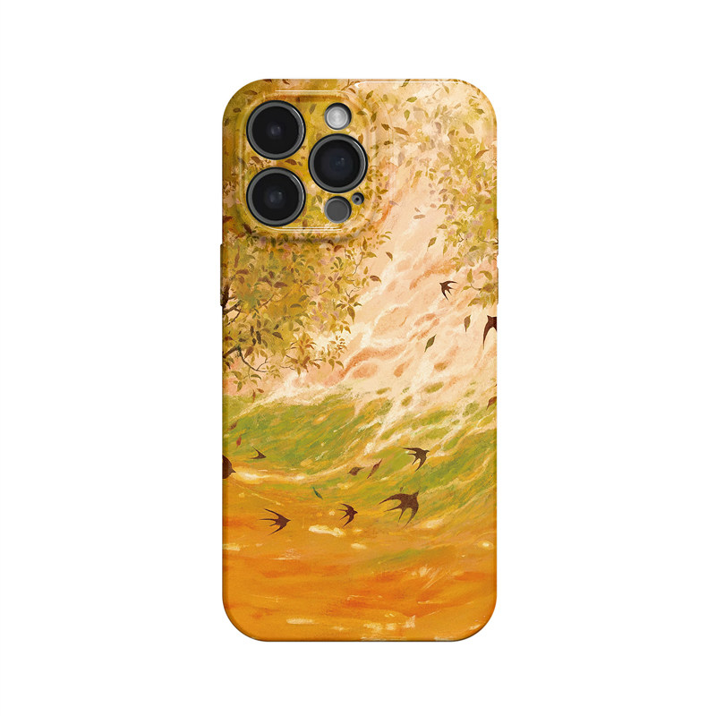 秋燕~橙色秋日油画艺术ins适用iPhone16promax手机壳华为mate60小米15小众opporeno13苹果14vivox200一加ace5