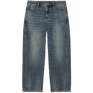 热风男士加绒牛仔裤直筒锥型长裤2025年冬季新款宽松弯刀牛仔裤