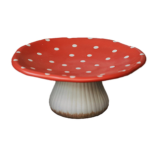 泽滕家用创意红色蘑菇陶瓷零食点心水果高脚托盘客厅茶几装饰摆件