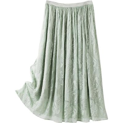 BXV宽松高腰刺绣绣花真丝半身裙