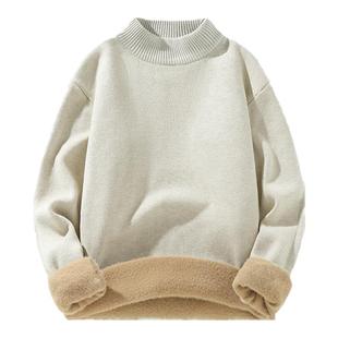 唐狮慵懒风男士加绒保暖毛衣冬季纯色宽松半高领男款休闲针织衫YB