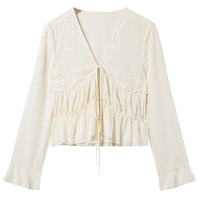 MissSixty系带荷叶边珠片绣衬衫