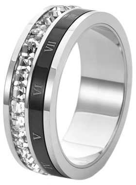 钛钢罗马数字不掉色可转动戒指