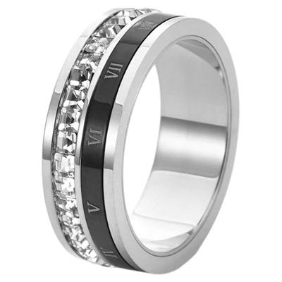 钛钢罗马数字不掉色可转动戒指