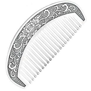 宝银世家 999纯银梳子手工雪花银足银发梳按摩刮痧熟银送妈妈礼物