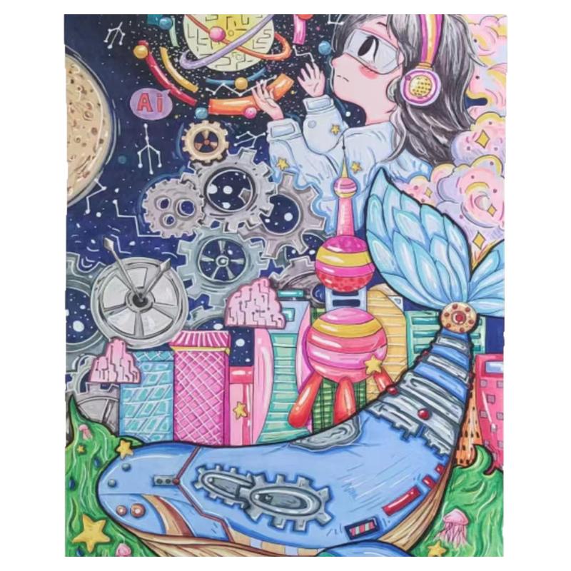 科技科幻主题画科技科幻手抄报代画定制手绘来图作画书签科幻画
