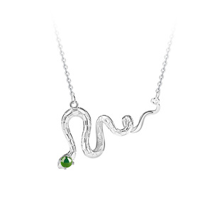 庆祥泰天然925银蛇翡翠锁骨项链女正品官方旗舰店卷卷蛇毕业礼物